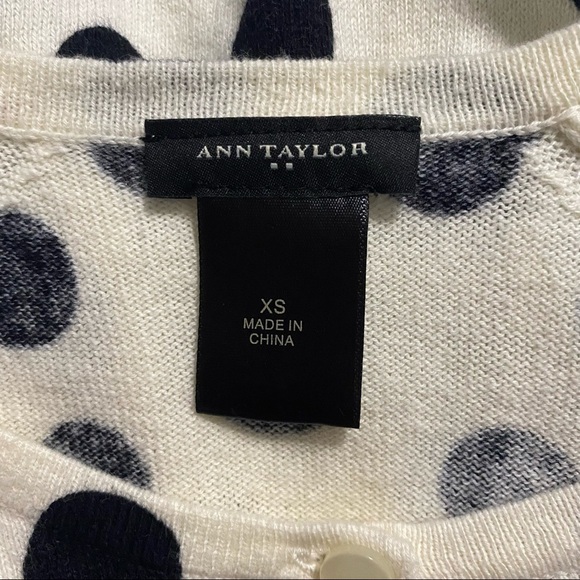 Ann Taylor Cream Black Polka Dot Cardigan Sweater - Picture 4 of 5